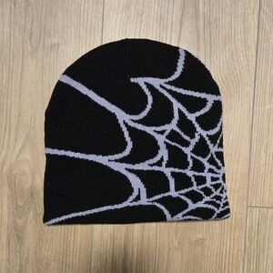 black and white spider/cobweb beanie